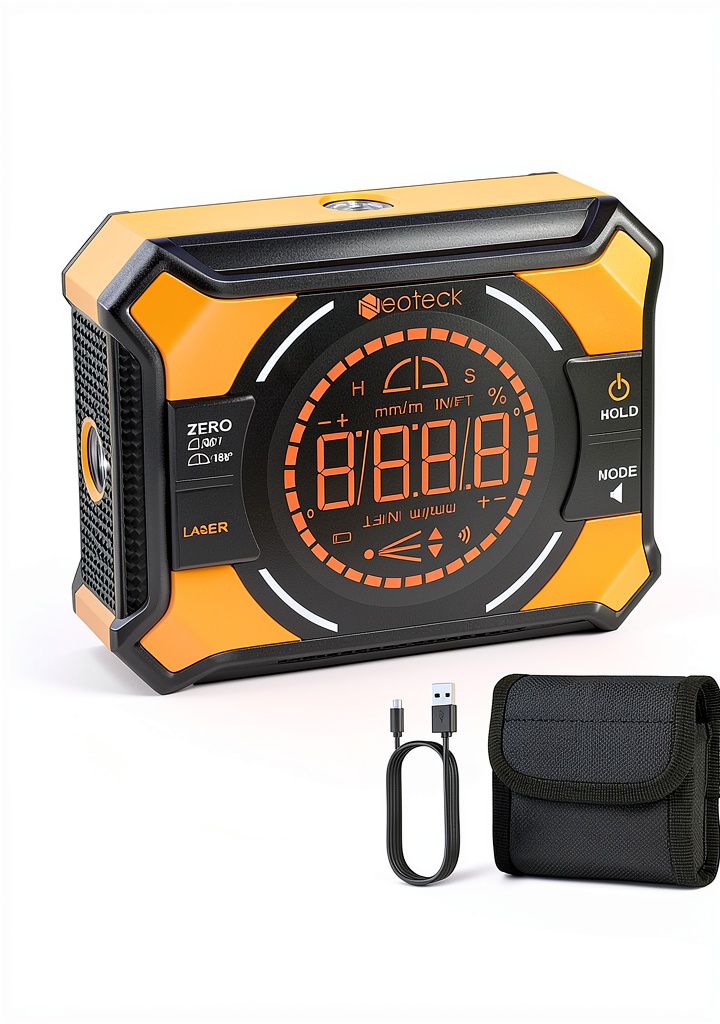 Neoteck Digital Inclinometer displaying angle measurement on LED screen