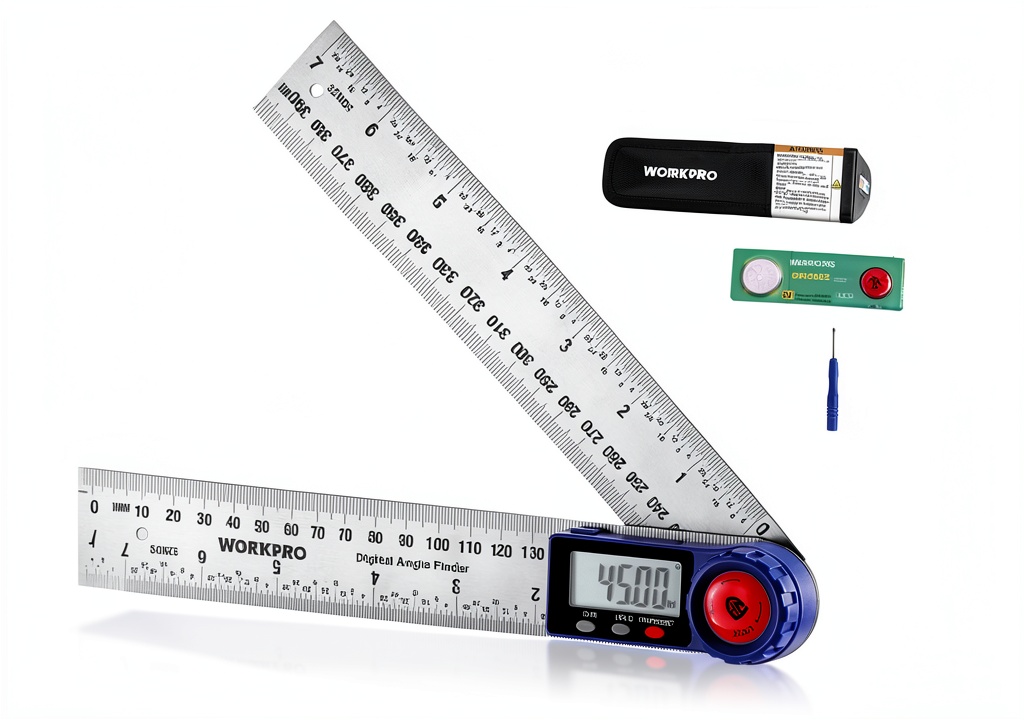 WORKPRO digital protractor displaying angle measurement on LCD screen