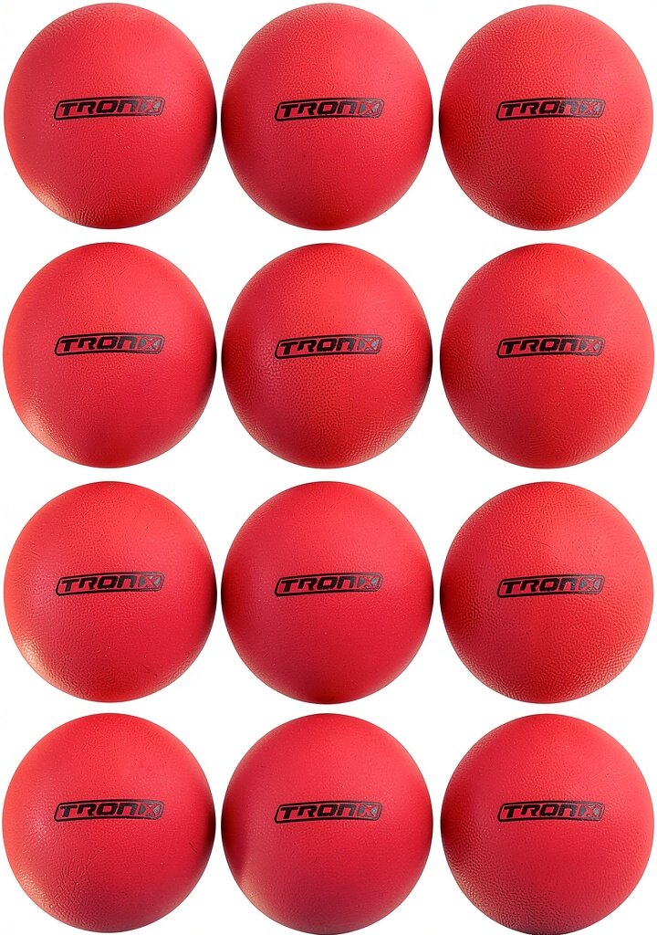 Youth players unboxing and rolling pink TronX street hockey balls on a driveway