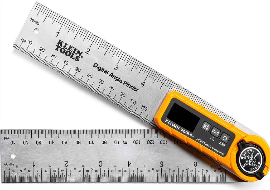 Klein Tools Digital Angle Finder displaying an angle measurement on its LED screen