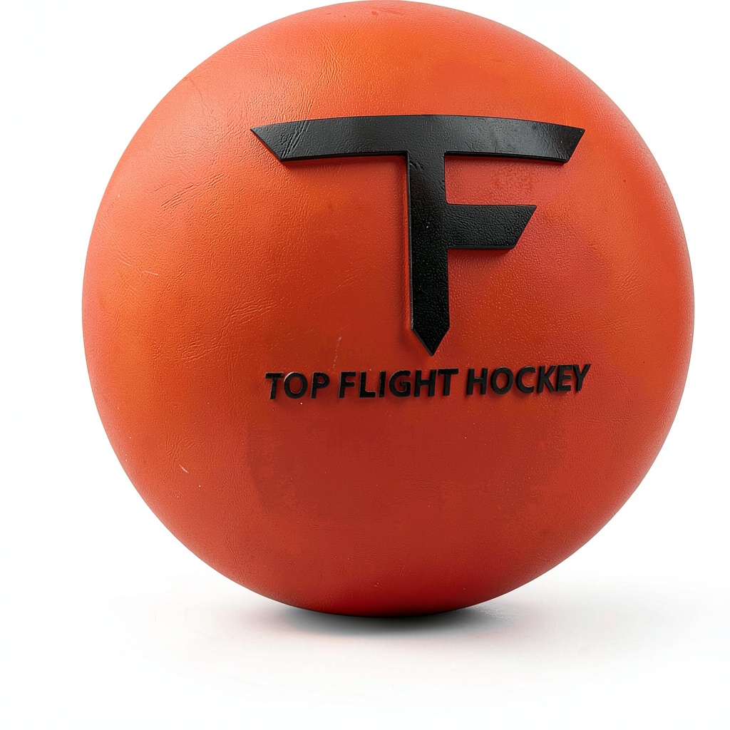 Top Flight Hockey red street hockey ball on concrete surface