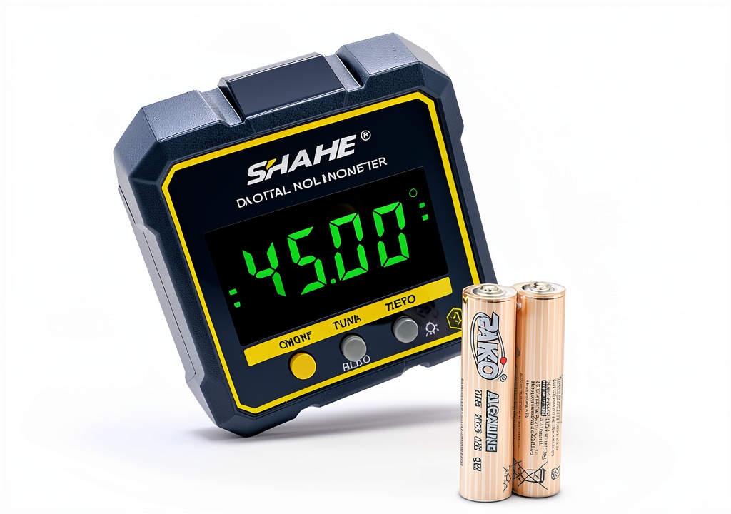 SHAHE digital angle gauge displaying angle measurement on metal surface