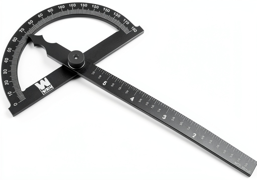 WEN Aluminum Protractor displaying laser-etched scale on a workbench