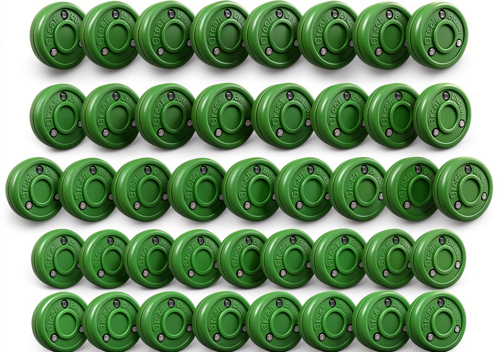 Green Biscuit roller hockey puck in action on a smooth surface