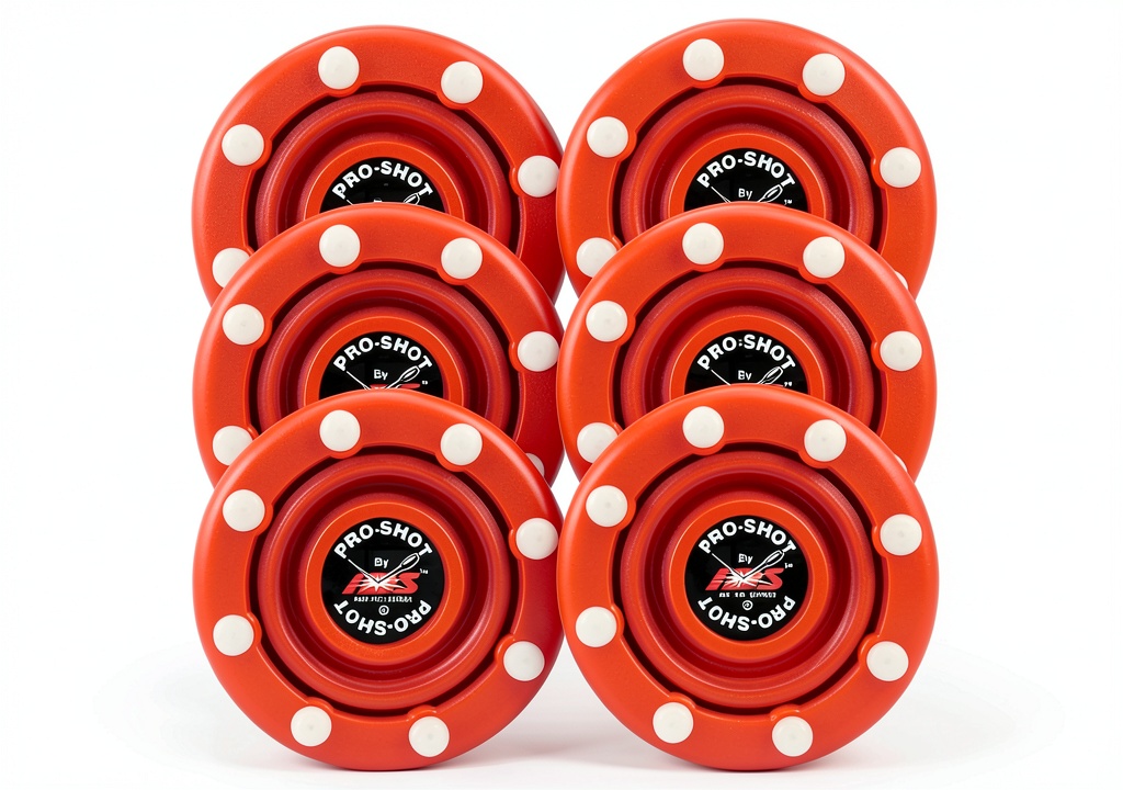IDS Red PVC roller hockey puck in action on a smooth surface