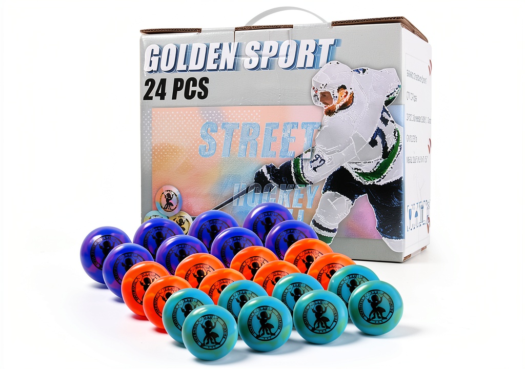 Golden Sport Street Hockey Balls in action on an outdoor court