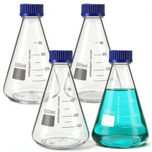 Glass Erlenmeyer Flask 1000ml 4 Pack - Tellegloww Conical Screw Cap-0