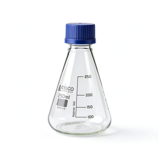 Erlenmeyer Flask 250ml EISCO Borosilicate Glass with PTFE Screw Cap-0